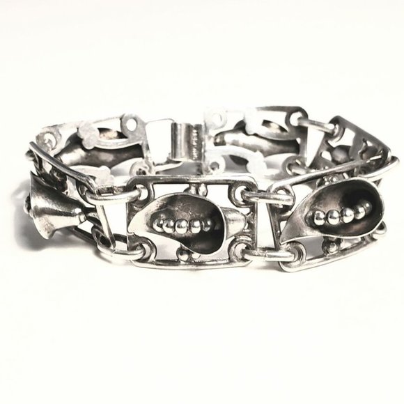 Sterling Silver Calla Lily Panel Link Bracelet - Picture 1 of 7